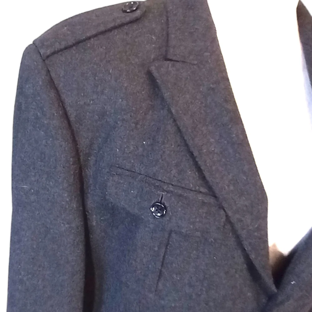 Grey Wool Blend Jacket w Military Accents 44Reg